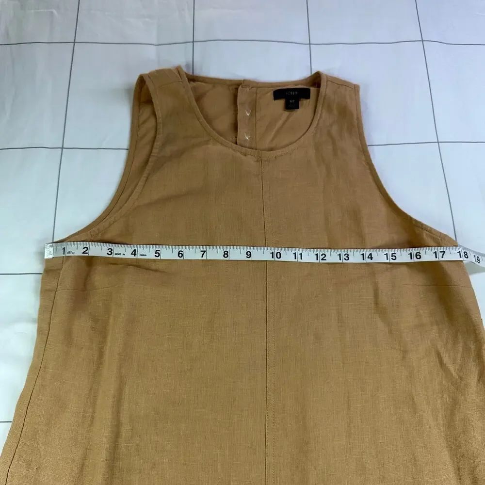 J.Crew Dress Womens Medium Tall Tan Pure Linen Shift Button Back Sleeveless